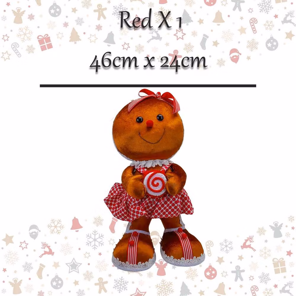 VFM e-Store Christmas Gingerbread Woman Decoration in Red and Brown, H 46 cm x W 24 cm – 2