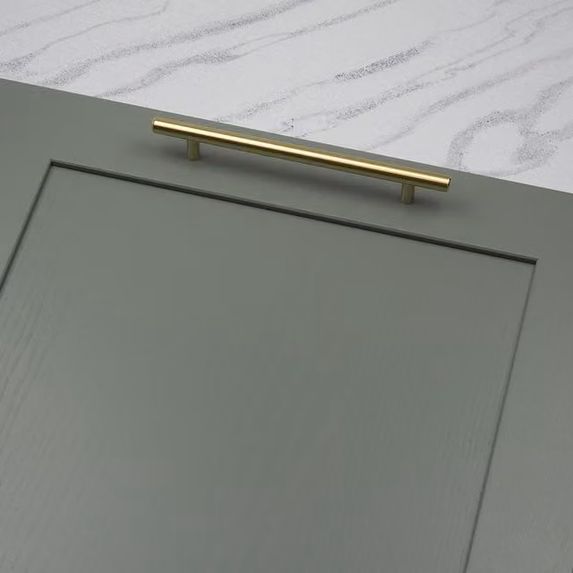 Handle & Home Minimal Round T-Bar Cabinet Handles in Brushed Brass Gold, Length: 220mm