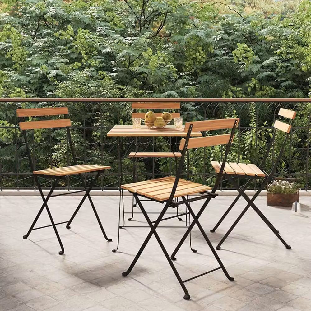 Berkfield Home Set of 4 Folding Bistro Chairs in Brown Solid Teak Wood and Steel – 2