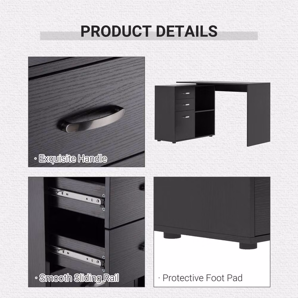 Rolipo Black L-Shaped Corner Computer Desk with Drawers and File Cabinet – 8