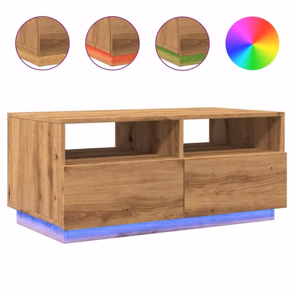 Berkfield Home Modern Artisan Oak Coffee Table with LED Lights in Brown, W: 90 cm, D: 49 cm, H: 40 cm – 2