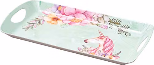 St Helens Home & Garden Melamine Rectangular Serving Tray with Handles, Unicorn, Turquoise, W: 40.5 cm, D: 20.5 cm, H: 4 cm – 1