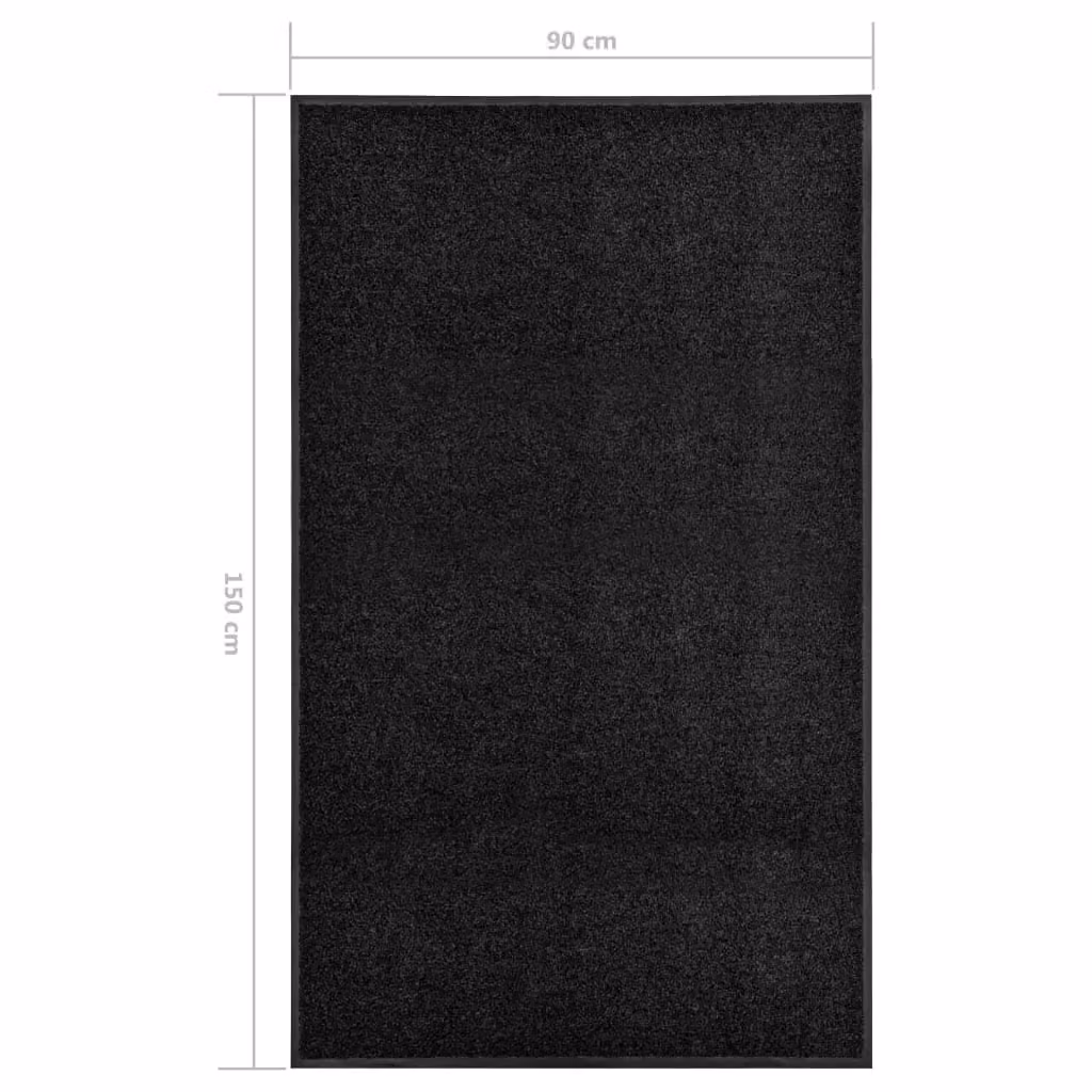 Berkfield Home Washable Non-Slip Black Doormat, W: 90 cm, D: 150 cm – 3