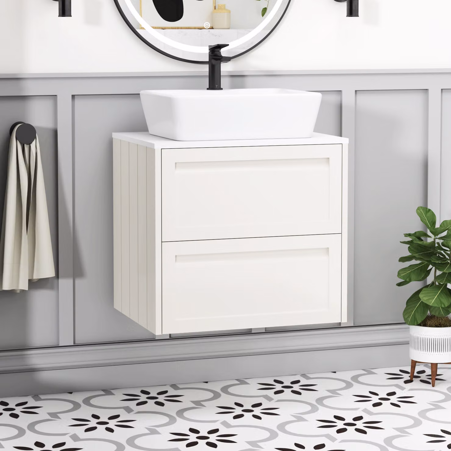 Royal Bathrooms Elmore Classic White Wall Hung Vanity Unit with 2 Drawers and Cube Basin
