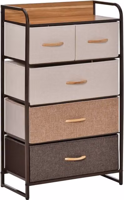 HOMCOM 5-Drawer Dresser Tower with 3-Tier Storage Organizer, Steel Frame and Wooden Top for Bedroom, Living Room or Hallway – 1