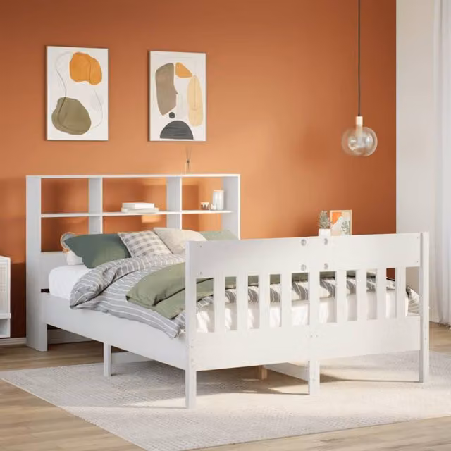Berkfield Home White Solid Wood Pine Bed Frame with Side Compartments and Bedside Shelf, W/D/H: 160 x 200 cm – 1