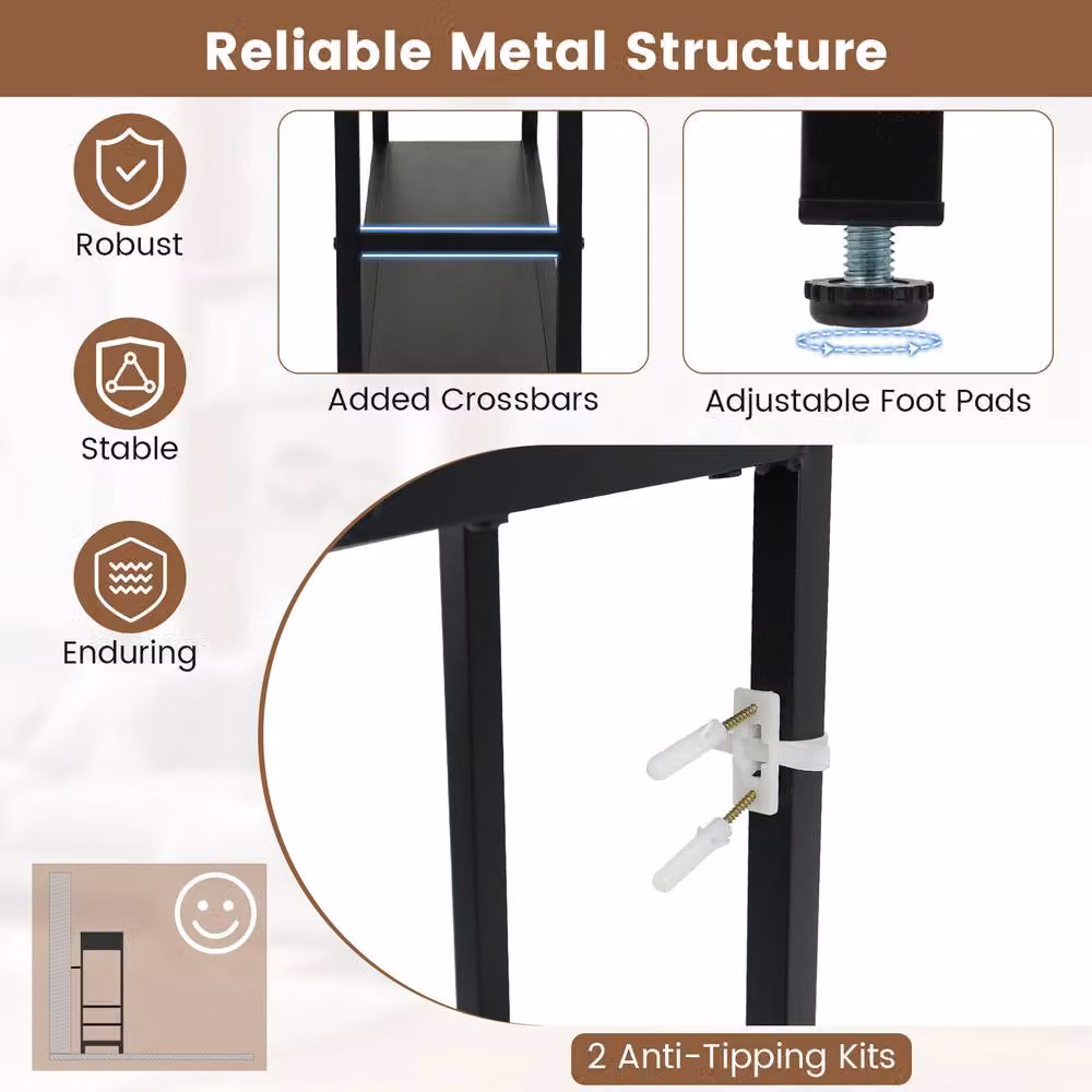 Costway 3-Tier Industrial Console Table with LED Light in Black – 5