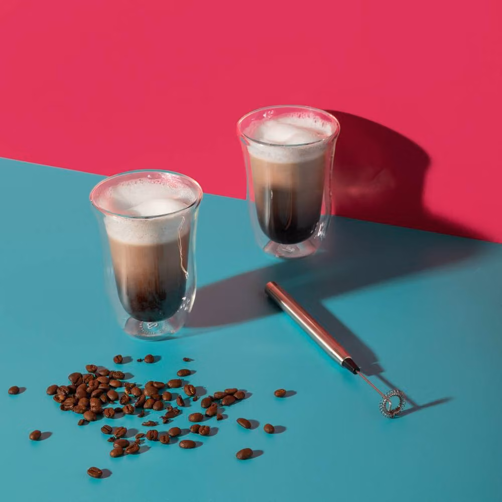 La Cafetiere Glass Latte Mugs and Handheld Coffee Frother Set in Clear – 2