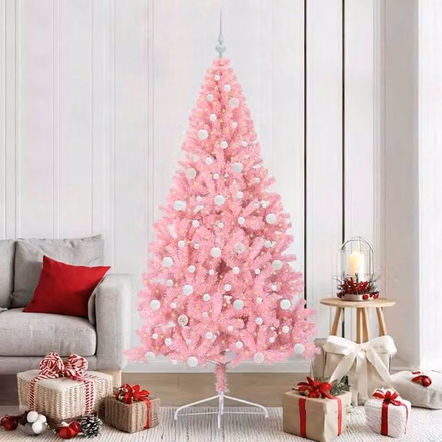 Berkfield Home Artificial Pre-lit Pink Christmas Tree with 300 LEDs, Height: 210 cm