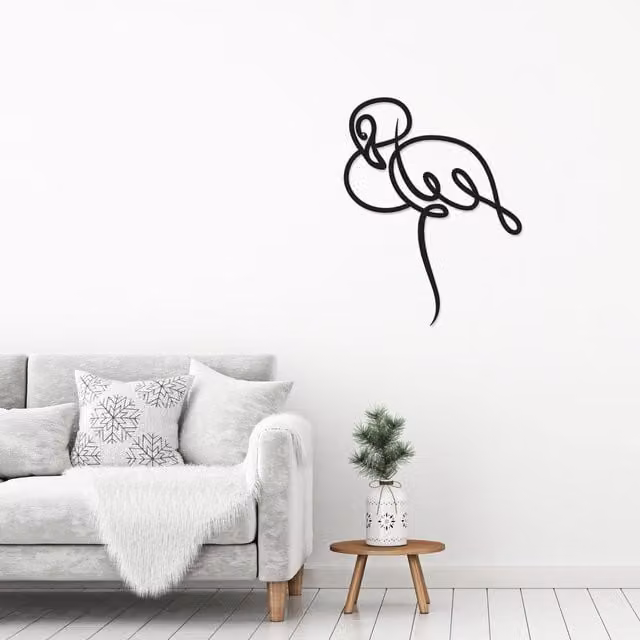 Decortie Flamingo Metal Wall Art Minimalist Animal Decorative Sculpture in Black