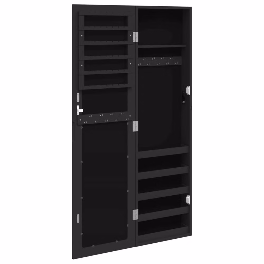 Berkfield Home Wall Mounted Mirror Jewellery Cabinet in Black, W/D/H: 30 x 8.5 x 106 cm – 4