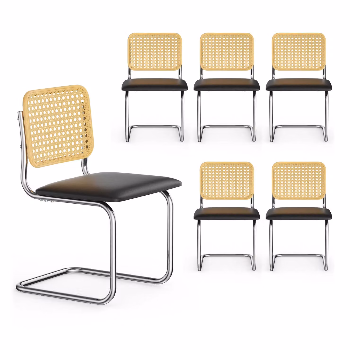 VonHaus Set of 4 Black Rattan Effect Cantilever Dining Chairs with Padded Synthetic Leather Seats – 2