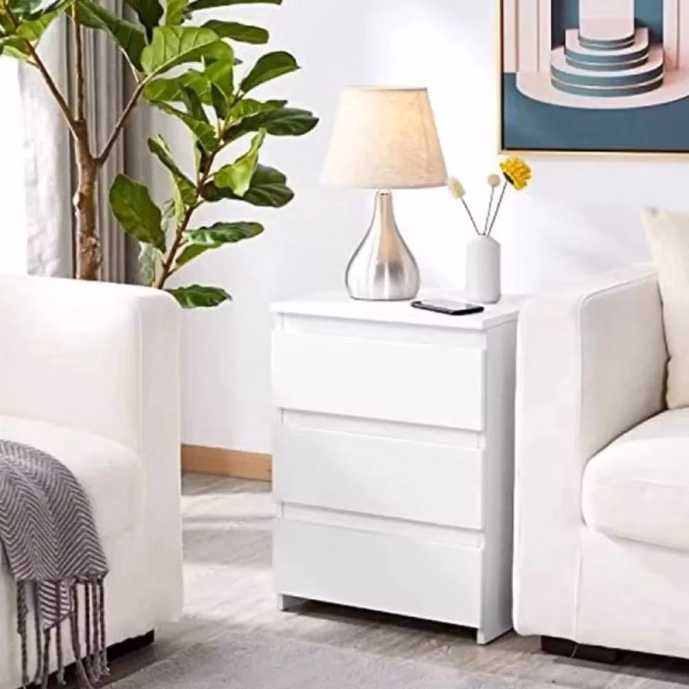 FLAVORA 3 Drawer Wooden Bedroom Bedside Cabinet in White – 2