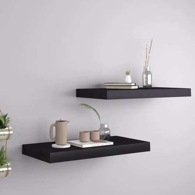 Berkfield Home Set of 2 Black Floating Wall Shelves, W/D/H: 50 x 23 x 3.8 cm – 1