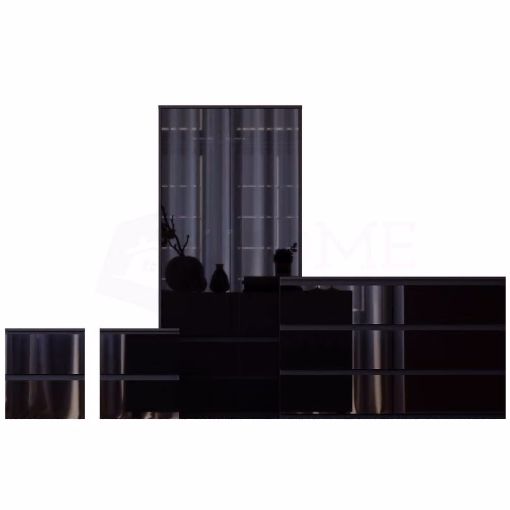 Vida Designs Glinton 4 Piece Black Bedroom Set Including Wardrobe, 6 Drawer Chest and 2 Bedside Tables – 2