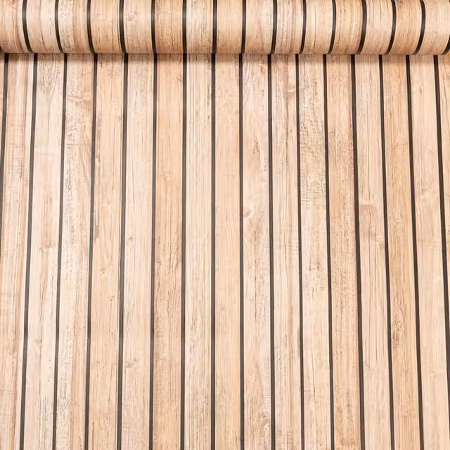 Deco Print Rustic Natural Woodgrain Slat Effect Wallpaper in Grey and Brown