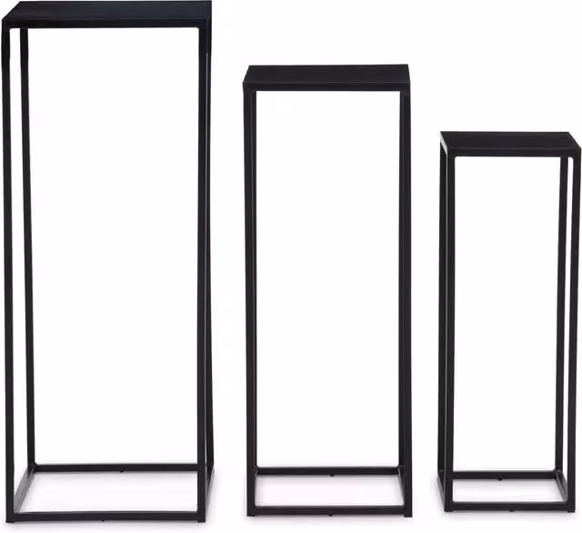 Orsina Nest of 3 Square Marble Top Side Tables with Black Powder Coated Metal Frames