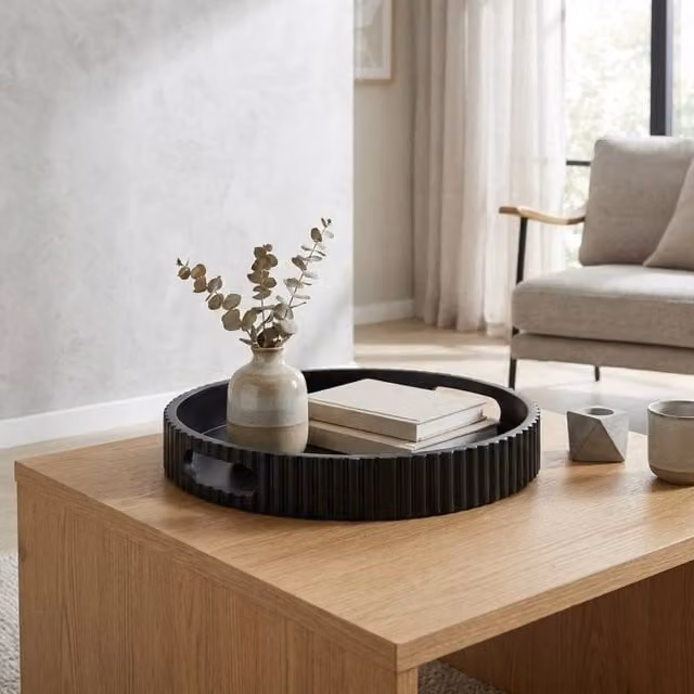 Garden Greatness Maison Ribbed Urban Square Decoration Tray in Black, W: 26.0 cm, D: 26.0 cm, H: 5.0 cm