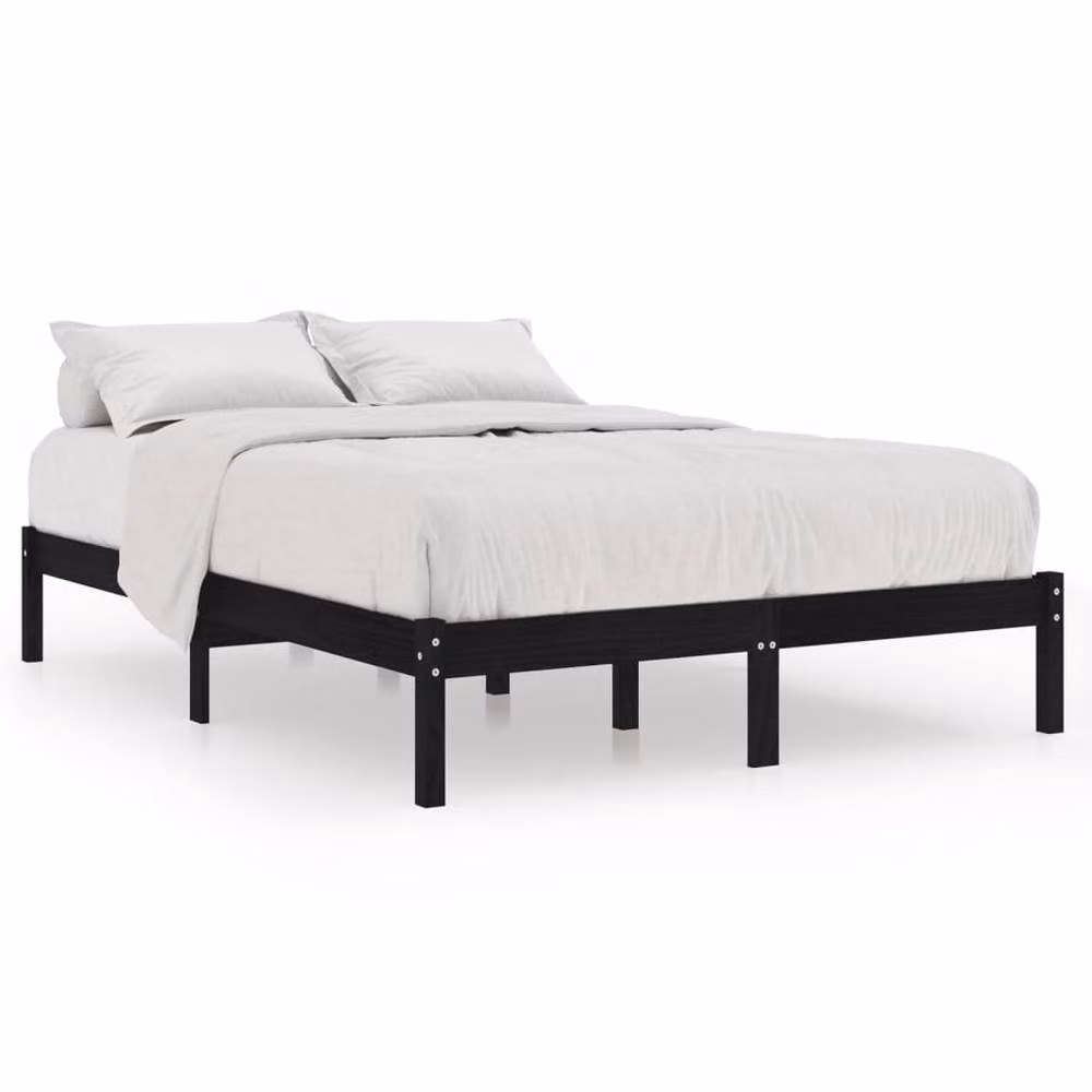 Berkfield Home Modern King Size Bed Frame in Black Solid Pine Wood, W/D/H: 150 x 200 x 155.5 cm – 3