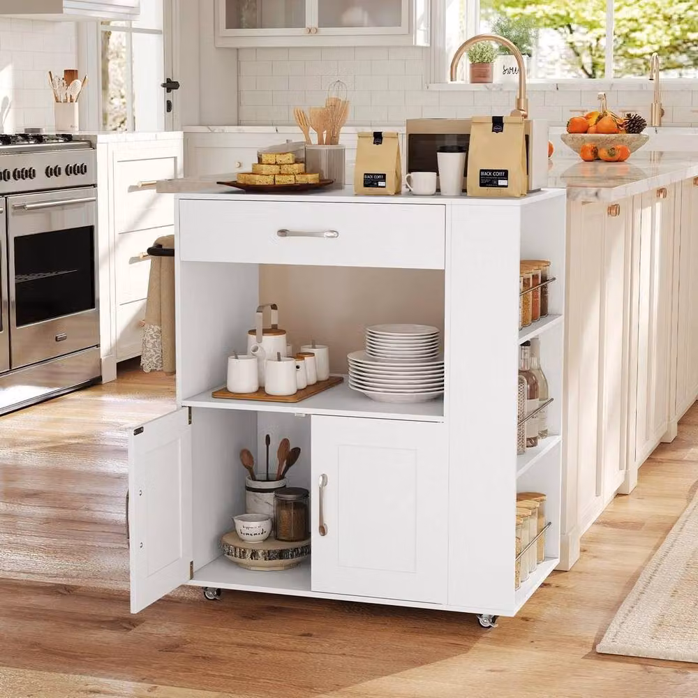 EONLION Modern Rolling Kitchen Island on Wheels in White – 5