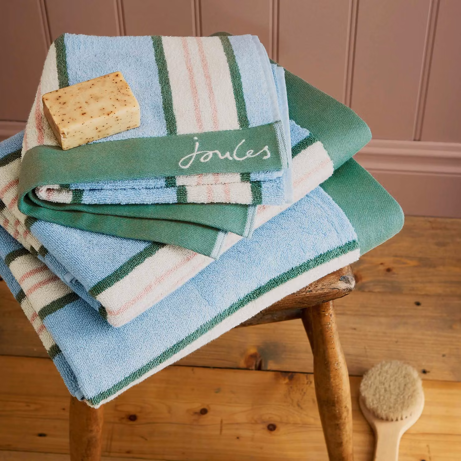 Joules Juliette Striped Cotton Terry Hand Towel in Blue and Pink – 2