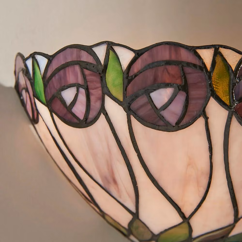 Loops Tiffany Art Nouveau Glass Wall Light with Mackintosh Rose Shade in Multicolour and Black – 3