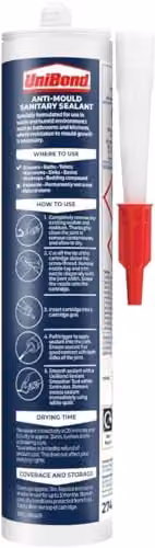 UniBond Anti-Mould Waterproof White Silicone Sealant, 2 x 274g Cartridges – 2