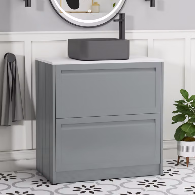 Royal Bathrooms Elmore 800mm Matt Pebble Grey Floor Standing Countertop Vanity Unit with 2 Drawers and Art Square Basin