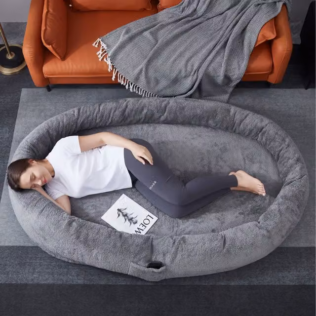 Ezysleep Teddy Fleece Human Pet Bed in Grey, W: 132 cm