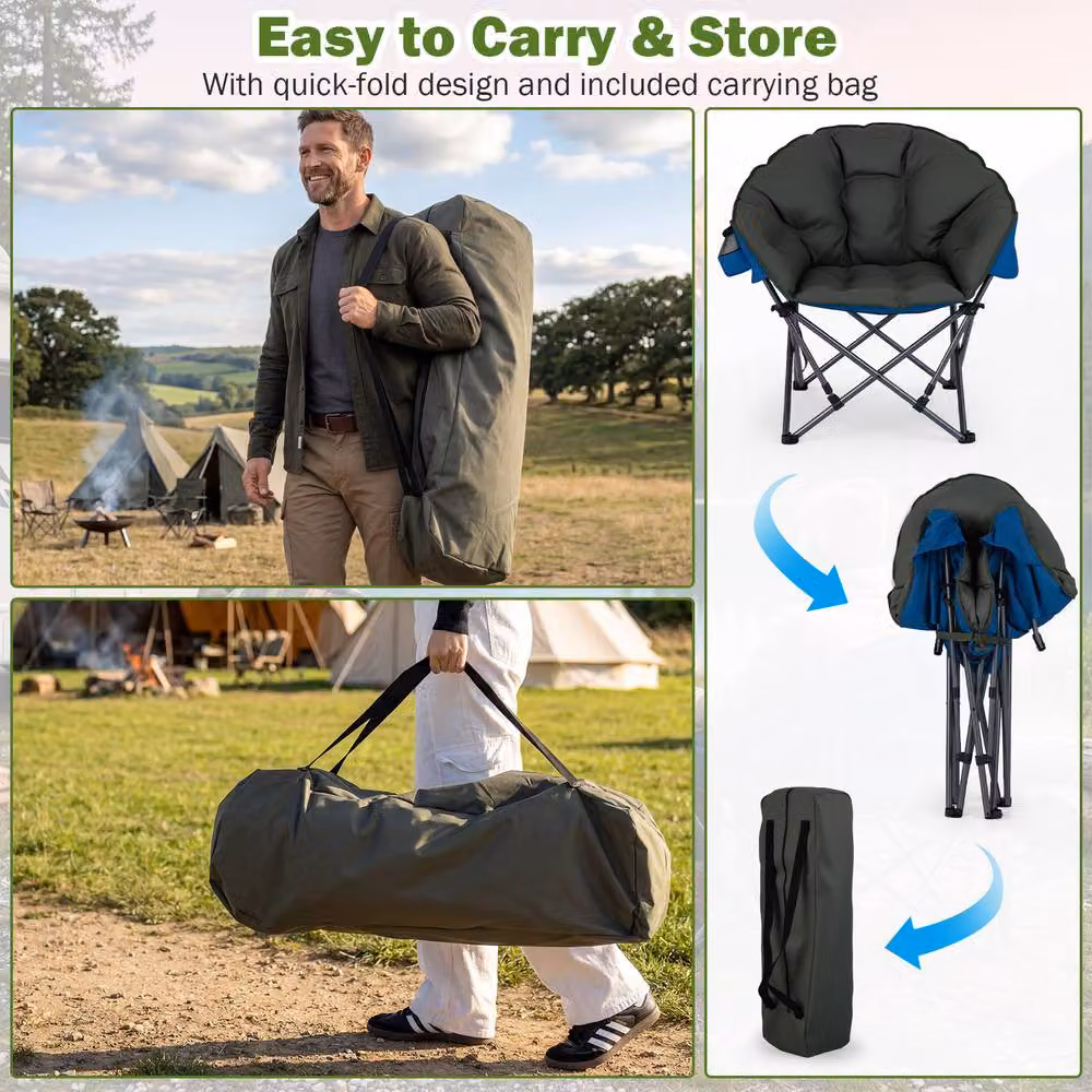 Costway Oversized Folding Camping Chair with Padded Seat and Cup Holder in Green – 7