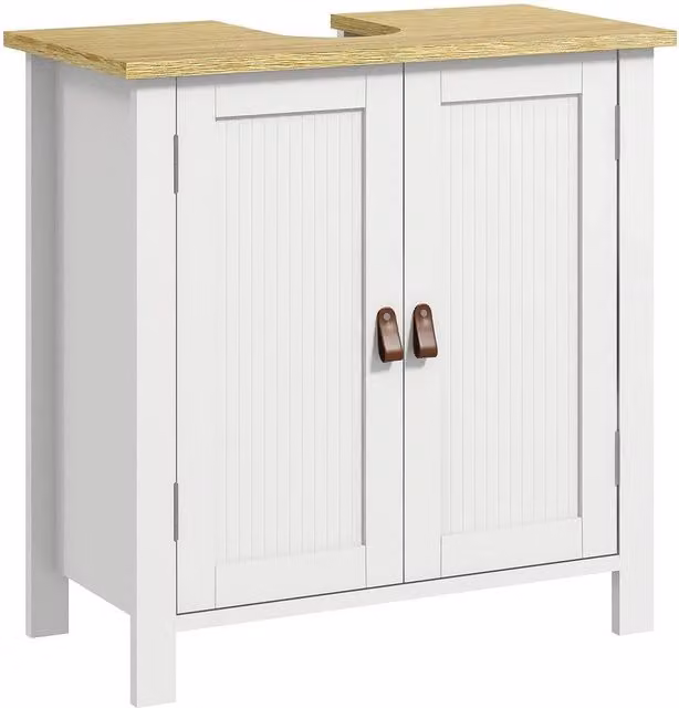 Kelvenix White Matt Freestanding Bathroom Under Sink Cabinet with Internal Shelves and Hinged Doors