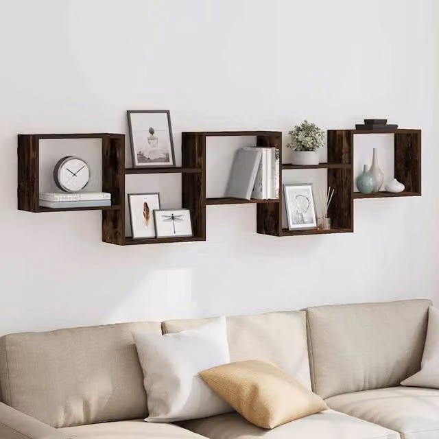Berkfield Home Wall Mounted 5 Compartment Cube Shelf in Smoked Oak Brown