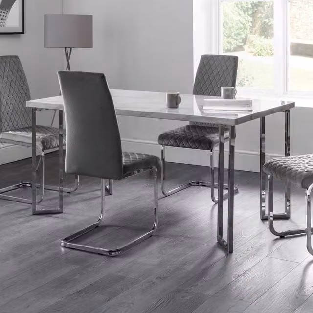 Cheshire Premium Portofino Rectangular Marble and Chrome Dining Table, White/Multicolour, W: 150 cm, D: 75 cm, H: 75 cm