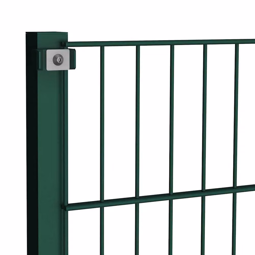 Berkfield Home Green Powder-Coated Steel Double-Bar Mat Fence Panel with Posts, W: 10.2 m, H: 1.3 m, D: 0.8 m – 2