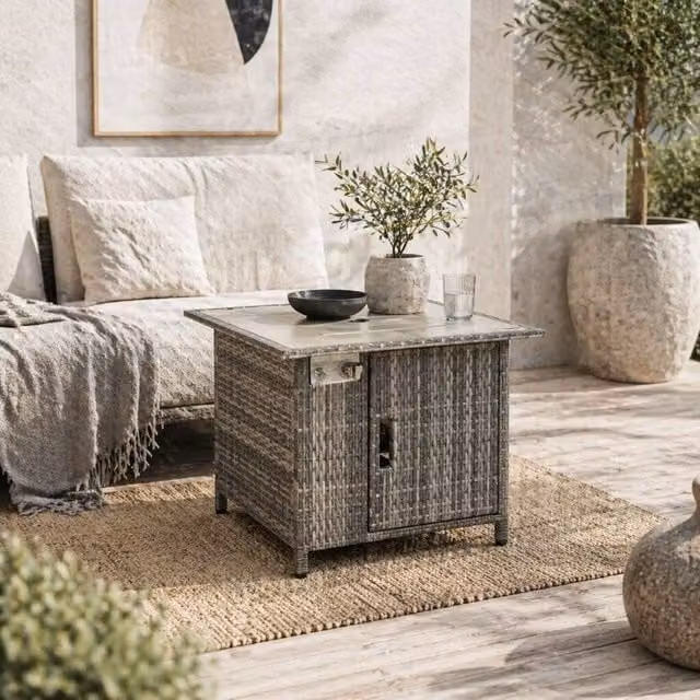 Wyld Haus Hara Luri Grey Rattan Square Outdoor Gas Fire Pit Table W/D/H: 71 x 71 x 62 cm – 1