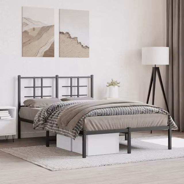 Berkfield Home Metal Bed Frame with Headboard, Black, W/D/H: 120 x 190 cm