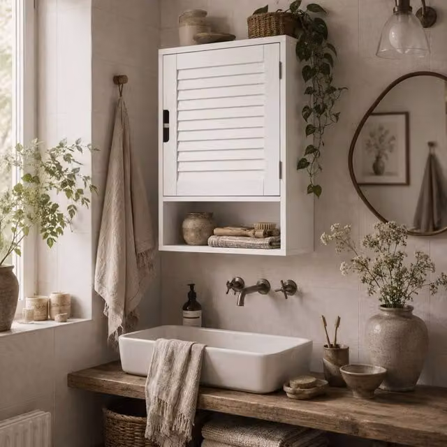 Wyld Haus Zidi Rolette White Wall Mounted Bathroom and Kitchen Storage Cabinet with Soft Close Hinged Doors and Internal Shelves – 1