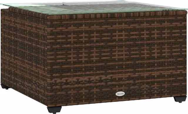 Outsunny Brown Rattan Square Garden Side Table with Glass Top, W/D/H: 62 x 62 x 38 cm