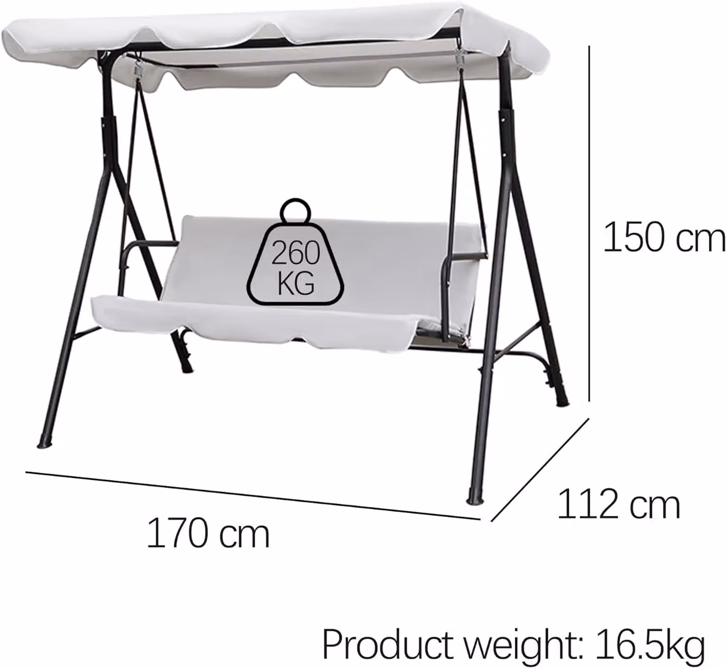 Alivio 3-Seater Garden Swing Chair with Canopy and Cushions in Grey – 4