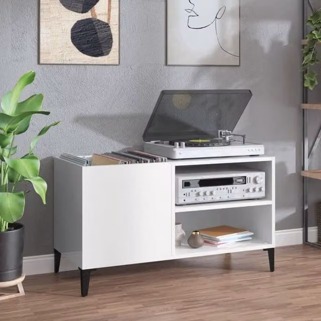 Berkfield Home Record Cabinet in High Gloss White, W: 84.5 cm, D: 38 cm, H: 48 cm – 1