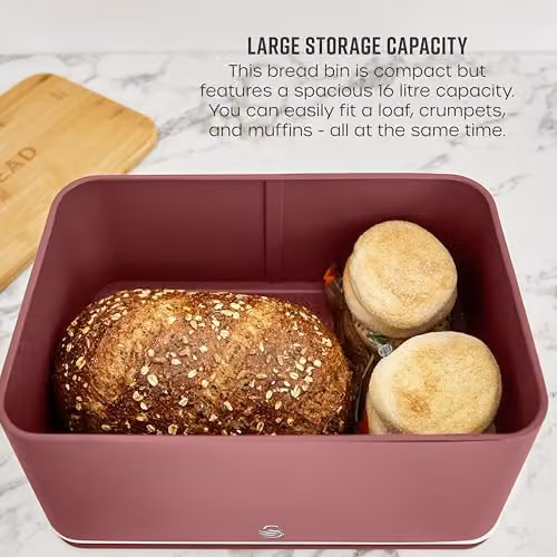 Swan Nordic Bread Bin in Pink with Acacia Wood Lid and 16L Capacity – 4
