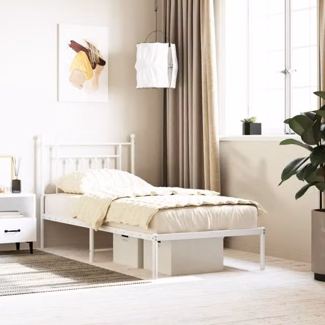 Berkfield Home Metal Bed Frame with Headboard, White, W: 80 cm, L: 200 cm