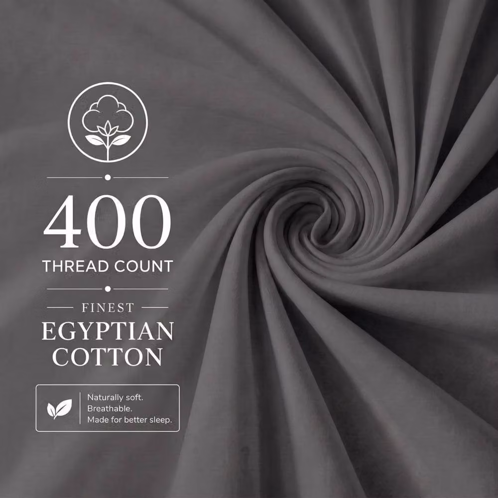 Pamposh 6 Pack Egyptian Cotton Mako Satin Pillowcases, 400 Thread Count, Charcoal Grey, Envelope Closure – 2