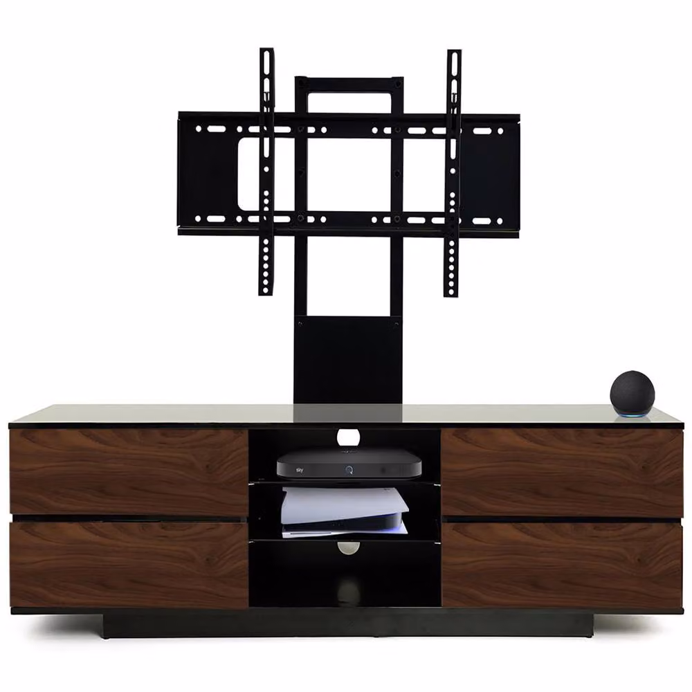 Centurion Supports AVITUS Gloss Black TV Cabinet with 4 Walnut Drawers and Mounting Arm for up to 65 inch TVs, W/D/H: 158 x 40 x 48 cm – 2