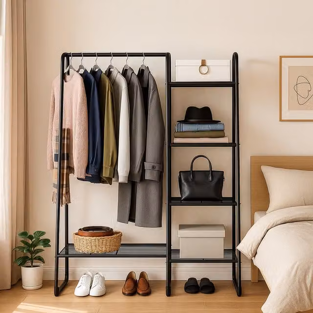 SONGMICS Multifunctional Clothes Rack with Shelves in Matt Black, W/D/H: 153.3 x 70.0 x 40.0 cm