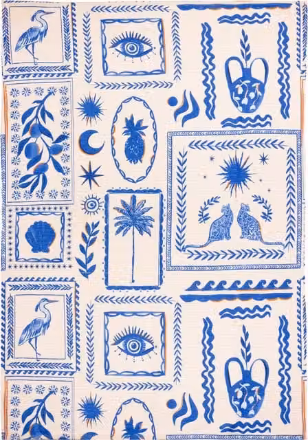 Frieze Blue Abstract Washable Outdoor Polyester Flat Weave Rug for Balconies and Terraces