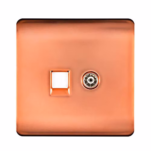 Trendi Switch Combination Flush Wall Mounted TV Co-axial and RJ45 Cat 5e Ethernet Sockets in Copper – 2