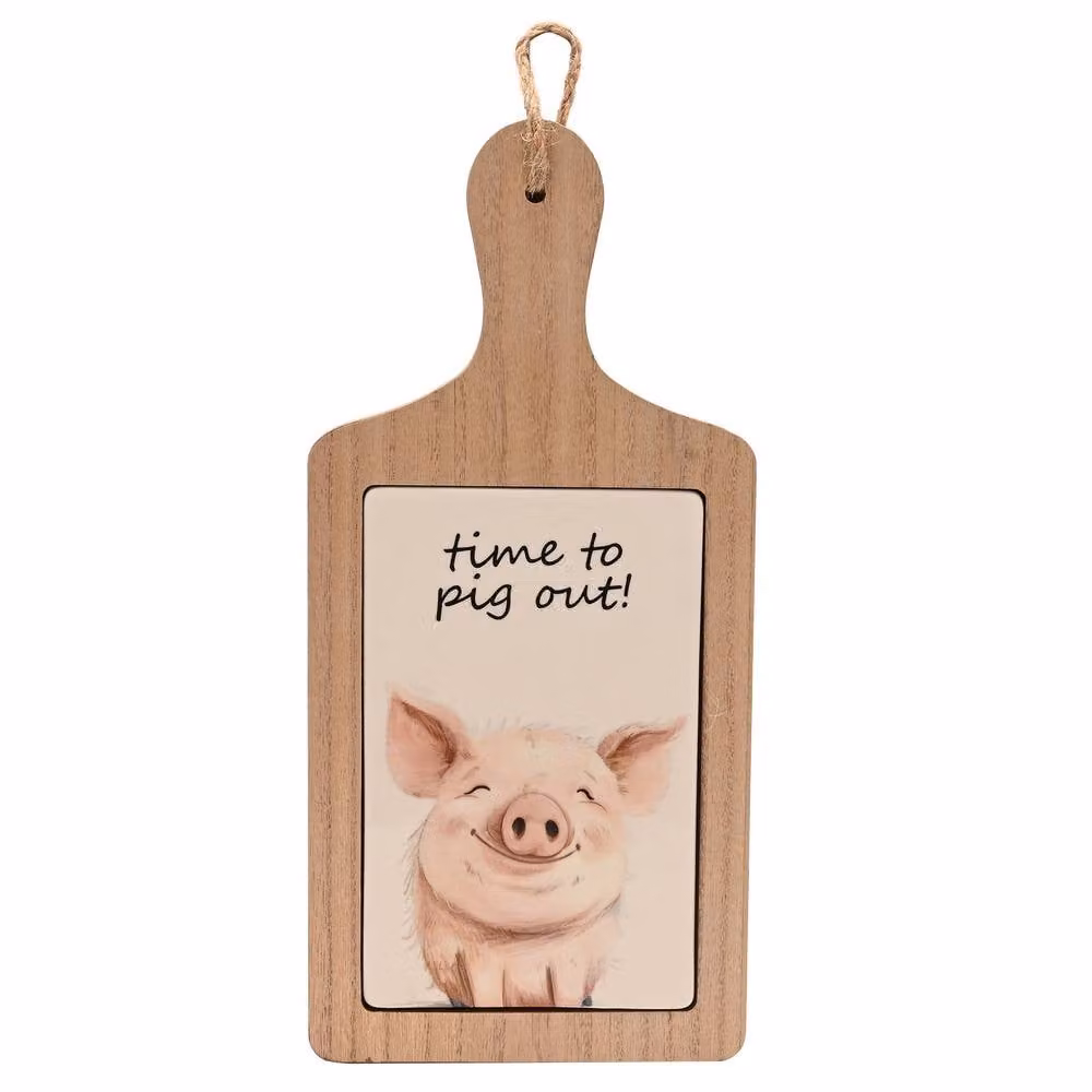 Funny Farm Time To Pig Out Serving Board in Brown and Multicolour Wood and Ceramic – 2