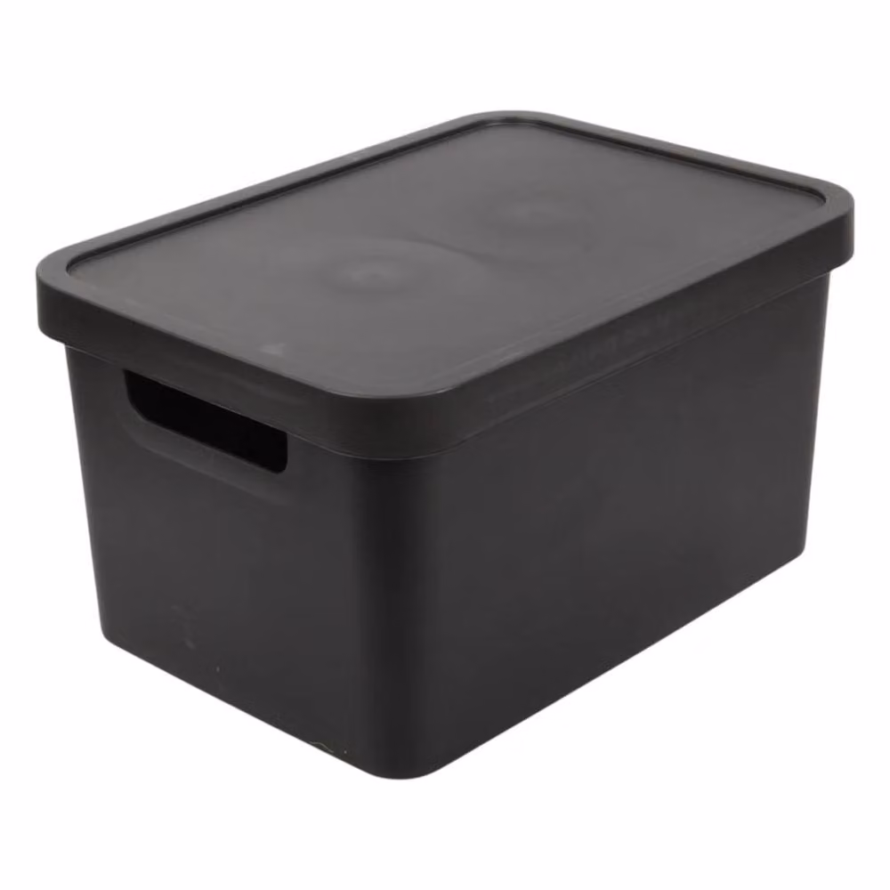 KORVIXA Black Set of 3 Stackable 31L Plastic Storage Boxes with Lid – 3