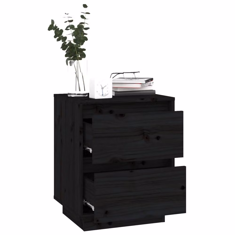Berkfield Home Set of 2 Black Solid Wood Pine Bedside Cabinets, W/D/H: 40 x 35 x 50 cm – 4